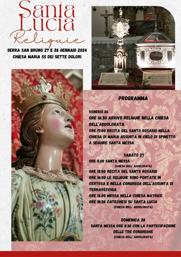 Arrivo reliquie di Santa Lucia nella chiesa dell'Addolorata